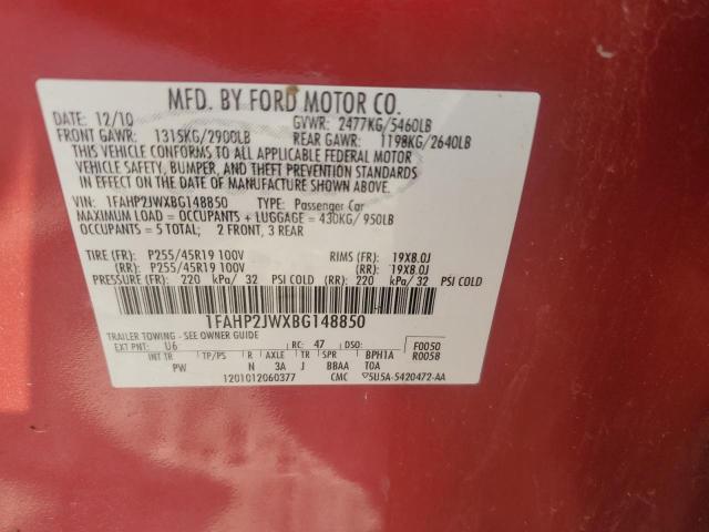 1FAHP2JWXBG148850 - 2011 FORD TAURUS LIMITED RED photo 12