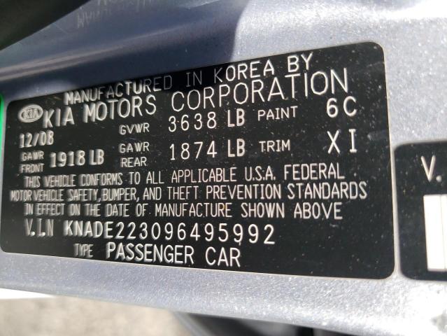 KNADE223096495992 - 2009 KIA RIO BASE SILVER photo 12