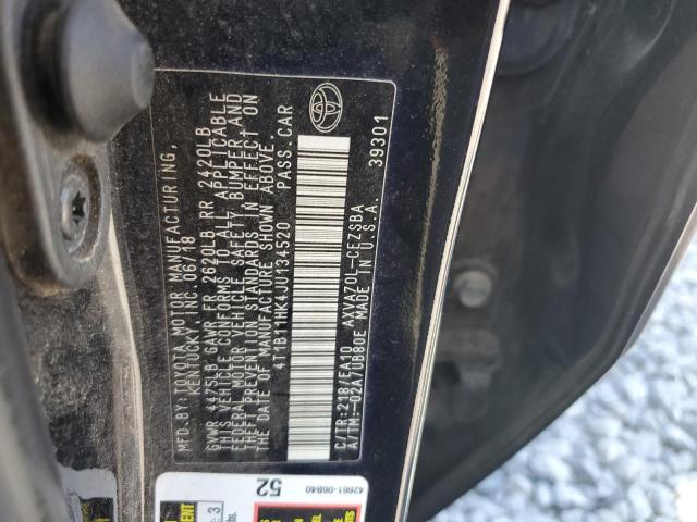 4T1B11HK4JU134520 - 2018 TOYOTA CAMRY L BLACK photo 12
