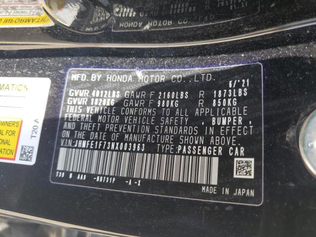 JHMFE1F73NX003963 - 2022 HONDA CIVIC EX 黑色 照片 12