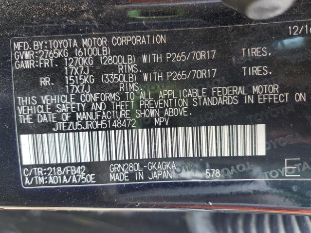 JTEZU5JR0H5148472 - 2017 TOYOTA 4RUNNER SR5 BLACK photo 13