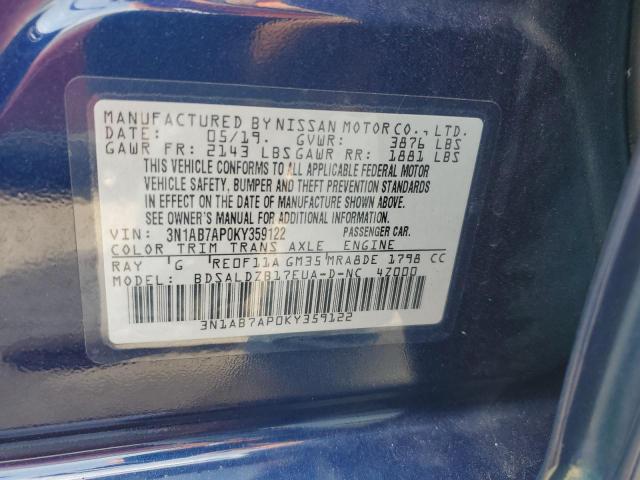 3N1AB7AP0KY359122 - 2019 NISSAN SENTRA S 蓝色 照片 13