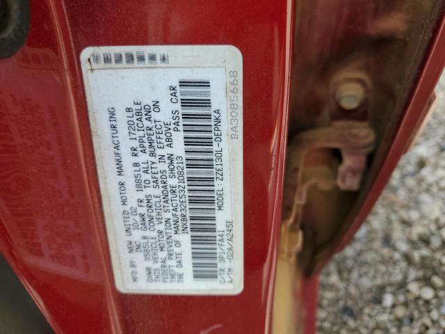 1NXBR32E53Z108213 - 2003 TOYOTA COROLLA CE RED photo 12