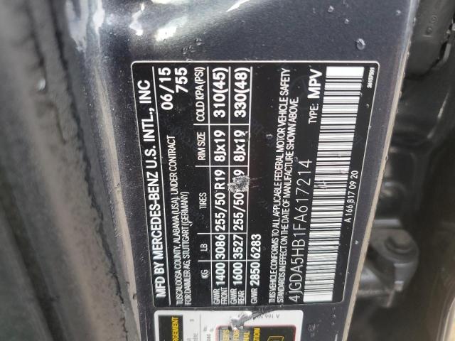 4JGDA5HB1FA617214 - 2015 MERCEDES-BENZ ML 350 4MATIC CHARCOAL photo 13