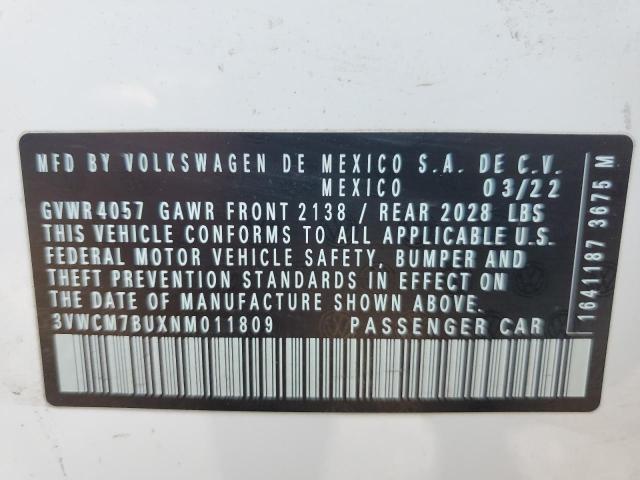 3VWCM7BUXNM011809 - 2022 VOLKSWAGEN JETTA S WHITE photo 12