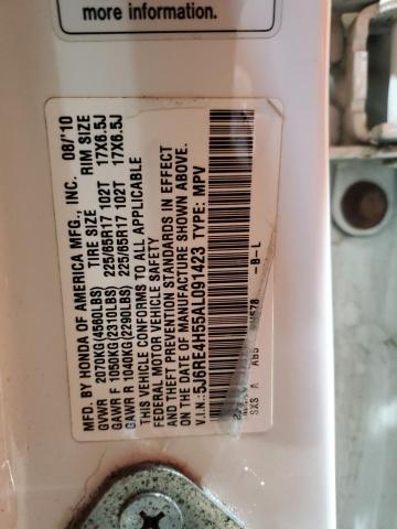5J6RE4H55AL091423 - 2010 HONDA CR-V EX WHITE photo 14