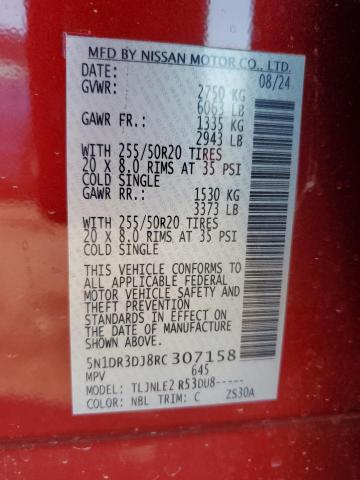 5N1DR3DJ8RC307158 - 2024 NISSAN PATHFINDER PLATINUM Rot Foto 13