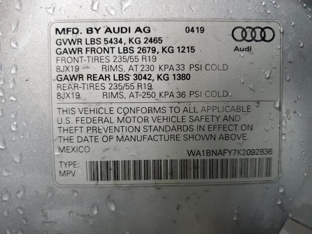 WA1BNAFY7K2092836 - 2019 AUDI Q5 PREMIUM PLUS ნაცრისფერი ფოტო 13