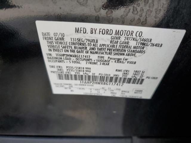 1FAHP2HWXBG117412 - 2011 FORD TAURUS SEL BLACK photo 12