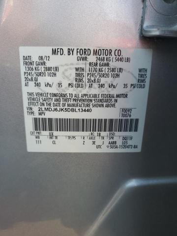 2LMDJ6JK5DBL13440 - 2013 LINCOLN MKX SILVER photo 12