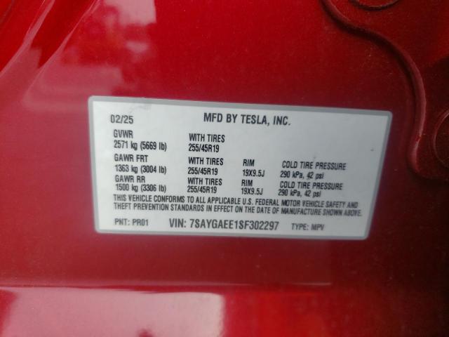 7SAYGAEE1SF302297 - 2025 TESLA MODEL Y წითელი ფოტო 12