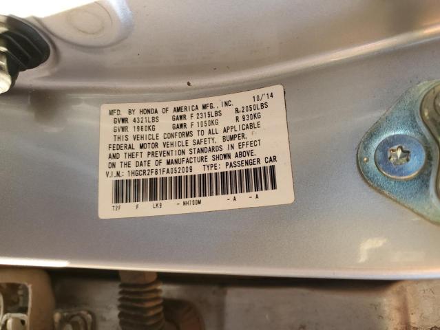 1HGCR2F81FA052009 - 2015 HONDA ACCORD EXL ვერცხლისფერი ფოტო 12