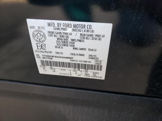 1FM5K8F83GGA48987 - 2016 FORD EXPLORER LIMITED BLACK photo 10