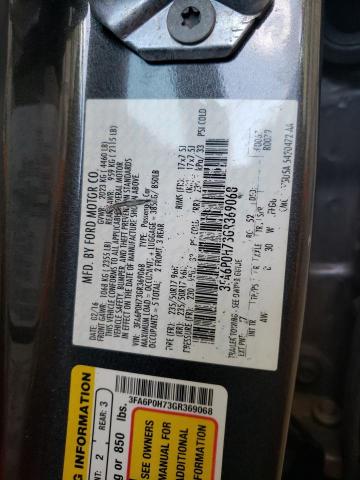 3FA6P0H73GR369068 - 2016 FORD FUSION SE GRAY photo 12