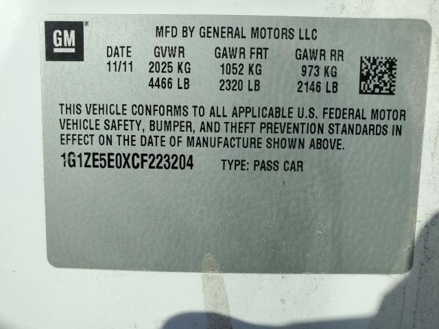 1G1ZE5E0XCF223204 - 2012 CHEVROLET MALIBU LTZ თეთრი ფოტო 12