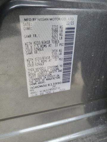 5N1AR2MN3GC613990 - 2016 NISSAN PATHFINDER S Szary zdjęcie 14