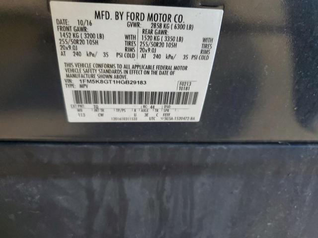 1FM5K8GT1HGB29183 - 2017 FORD EXPLORER SPORT CHARCOAL photo 14