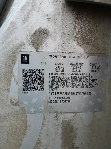 1G1BE5SM5K7117633 - 2019 CHEVROLET CRUZE LT ვერცხლისფერი ფოტო 12