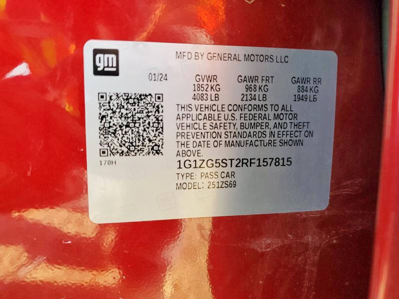 1G1ZG5ST2RF157815 - 2024 CHEVROLET MALIBU RS MAROON photo 12