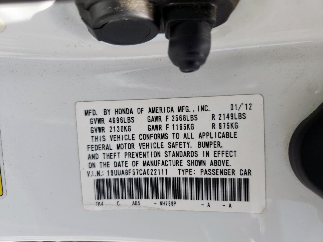 19UUA8F57CA022111 - 2012 ACURA TL WHITE photo 12