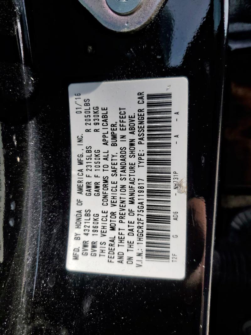 1HGCR2F75GA119817 - 2016 HONDA ACCORD EX BLACK photo 12