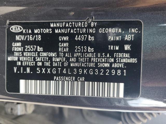 5XXGT4L39KG322981 - 2019 KIA OPTIMA LX 石墨色 照片 12