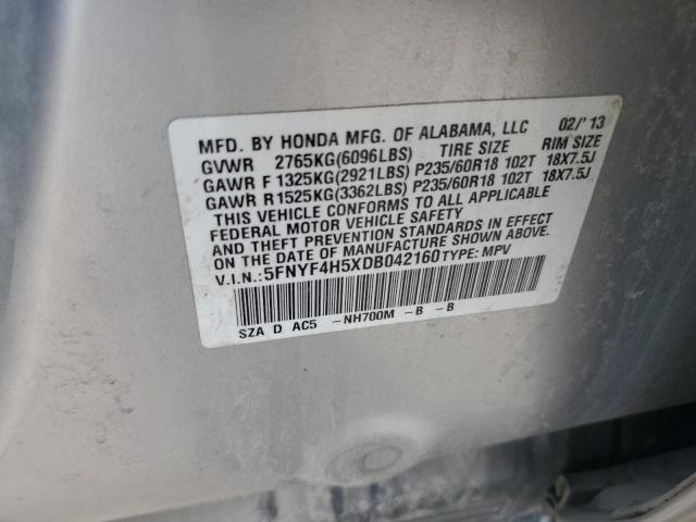 5FNYF4H5XDB042160 - 2013 HONDA PILOT EXL Արծաթագույն լուսանկար 13