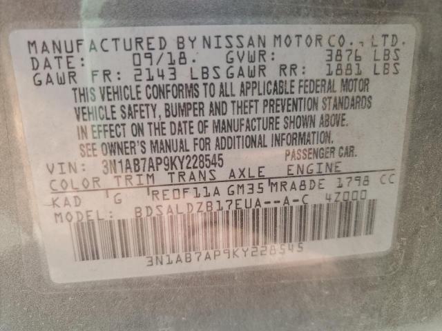 3N1AB7AP9KY228545 - 2019 NISSAN SENTRA S GRAY photo 13