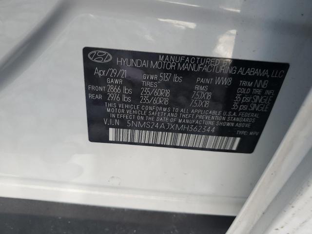 5NMS24AJXMH362344 - 2021 HYUNDAI SANTA FE SEL أبيض صورة 12