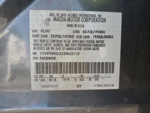 1YVFP80D335M22112 - 2003 MAZDA 6 S BLACK photo 12