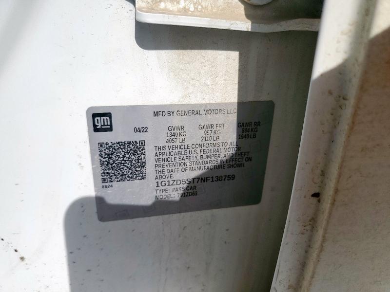 1G1ZD5ST7NF138759 - 2022 CHEVROLET MALIBU LT WHITE photo 12