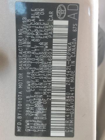 2T1BU4EEXDC046603 - 2013 TOYOTA COROLLA BASE GOLD photo 12