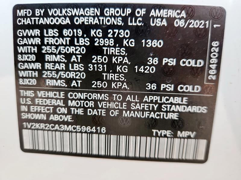 1V2KR2CA3MC596416 - 2021 VOLKSWAGEN ATLAS SE 白色 照片 14