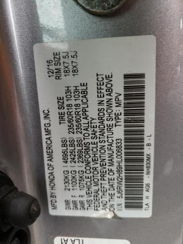 5J6RW2H89HL006833 - 2017 HONDA CR-V EXL SILVER photo 13