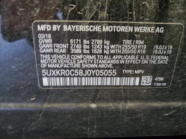 5UXKR0C58J0Y05055 - 2018 BMW X5 XDRIVE3 BLACK photo 10