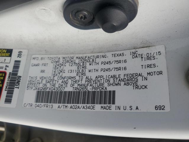 5TFJX4GN6FX043007 - 2015 TOYOTA TACOMA DOUBLE CAB PRERUNNER WHITE photo 12