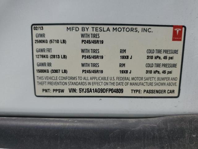 5YJSA1AG9DFP04809 - 2013 TESLA MODEL S WHITE photo 12