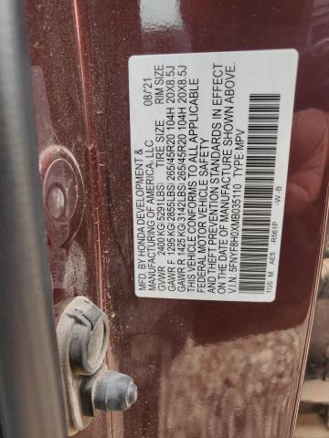 5FNYF8H0XMB035110 - 2021 HONDA PASSPORT ELITE 栗色 照片 13