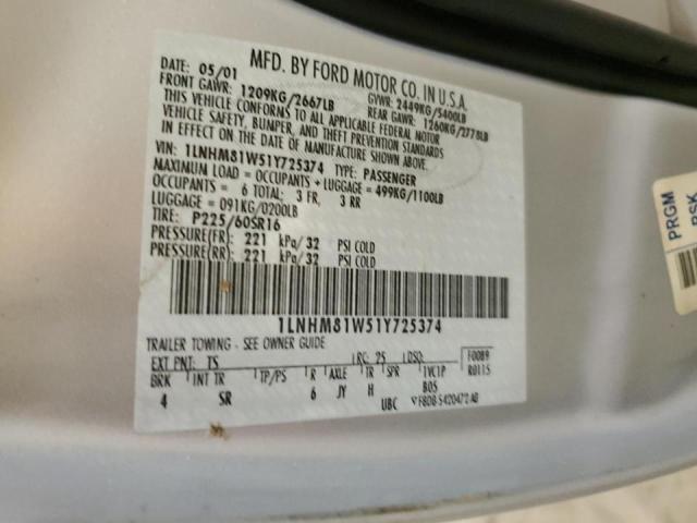 1LNHM81W51Y725374 - 2001 LINCOLN TOWN CAR EXECUTIVE 银色 照片 12