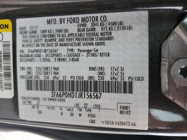 3FA6P0HD1JR156567 - 2018 FORD FUSION SE ნაცრისფერი ფოტო 13