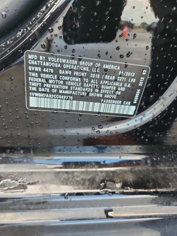 1VWBH7A32CC049770 - 2012 VOLKSWAGEN PASSAT SE შავი ფოტო 12