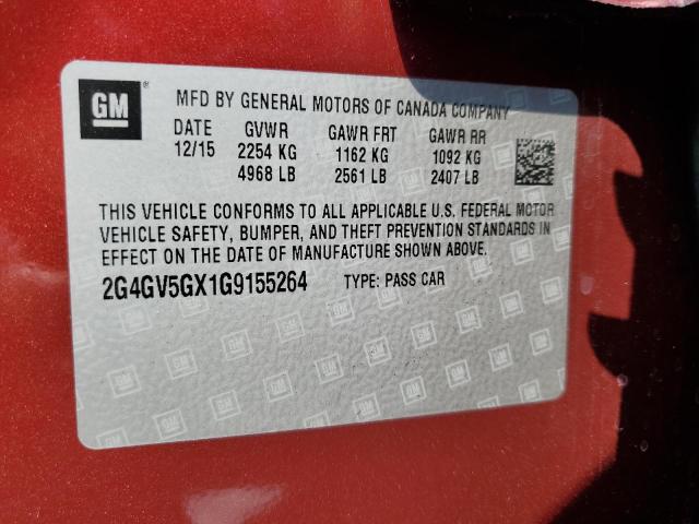 2G4GV5GX1G9155264 - 2016 BUICK REGAL GS BURGUNDY photo 12