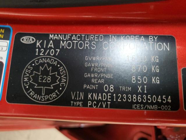 KNADE123386350454 - 2008 KIA RIO BASE RED photo 12