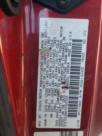 5TETX22NX7Z322555 - 2007 TOYOTA TACOMA ACCESS CAB Қызыл фото 12