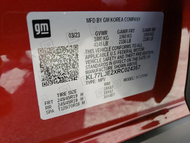 KL77LJE2XRC024367 - 2024 CHEVROLET TRAX 2RS RED photo 12