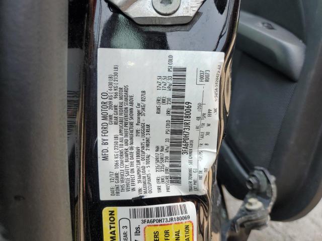 3FA6P0H73JR180069 - 2018 FORD FUSION SE BLACK photo 12