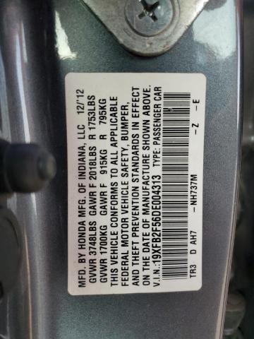 19XFB2F56DE004313 - 2013 HONDA CIVIC LX GRAY photo 12