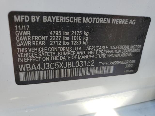 WBA4J3C5XJBL03152 - 2018 BMW 430XI GRAN COUPE WHITE photo 12