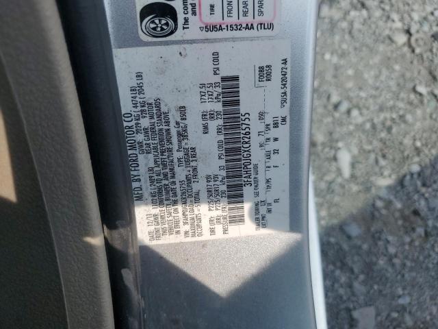 3FAHP0JGXCR265755 - 2012 FORD FUSION SEL SILVER photo 12