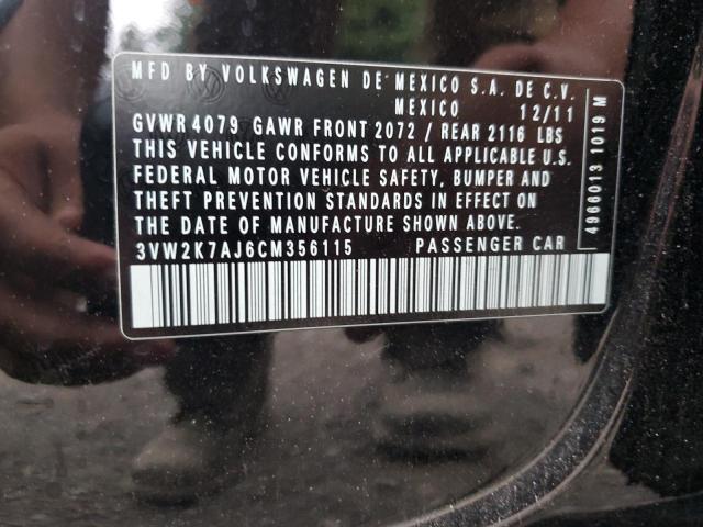 3VW2K7AJ6CM356115 - 2012 VOLKSWAGEN JETTA BASE 黑色 照片 12